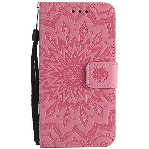 Lumia 650 Case, Dfly Premium Soft PU Leather Embossed Mandala Design Stand Function Card Slot Holder Slim Flip Wallet Cover for Microsoft Lumia 650 -2016-, Pink