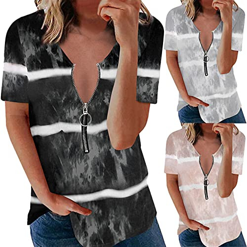 Women's Shirts Casual Blouse Short Sleeve Ruffle Button Up Tunic Tops Solid Color Fit Flare ruched short sleeve top