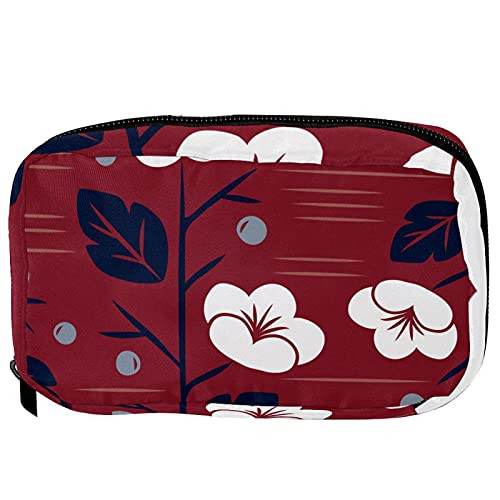 Inhomer Toiletry Bags for Women Red Japanese Style Floral Pattern Travel Cosmetic Makeup Pouch Handy Pencil Cases