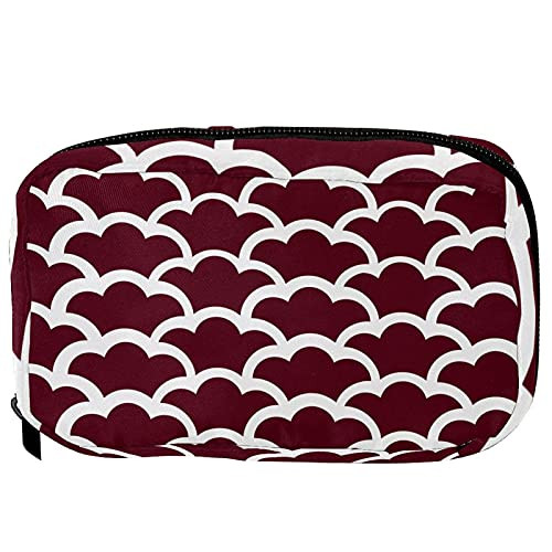 Inhomer Toiletry Bags for Women Red And White Japanese Wave Motif Travel Cosmetic Makeup Pouch Handy Pencil Cases