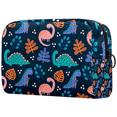 Dinosaur Pattern Blue Portable Makeup Bags Printed Cosmetic Bag,Cosmetic Bag for Women Travel Cosmetic Bag Makeup Pouch Bag Toiletry Bag
