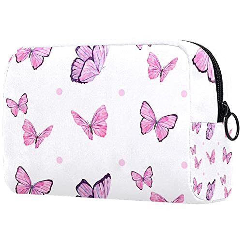 Butterfly Pink Portable Makeup Bags Printed Cosmetic Bag,Cosmetic Bag for Women Travel Cosmetic Bag Makeup Pouch Bag Toiletry Bag