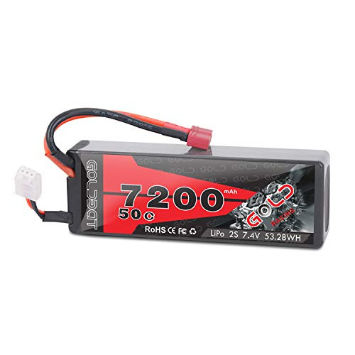 GOLDBAT 2S 7.4V 7200mAh 50C Hard Case RC LiPo Battery Pack with Deans T Plug for RC Car Vehicle Truck Tank Losi Traxxas Slash Truggy Buggy Team Associated