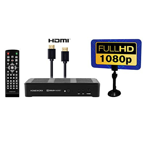 Mediasonic HomeWorx ATSC Digital Converter Box + Flat Antenna + HDMI Cable with TV Tuner and TV Recording Function (HW180AC)