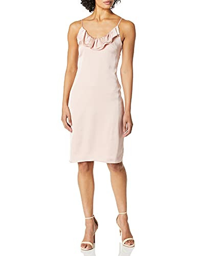 BCBGeneration Women's Pink Ruffled Slip Dress, Rose Smoke, 10