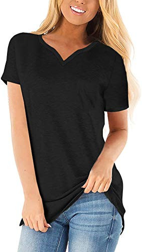 GIBLY Womens Casual V Neck T Shirt Short Sleeve Basic Tee Tops Loose Summer Blouse Black