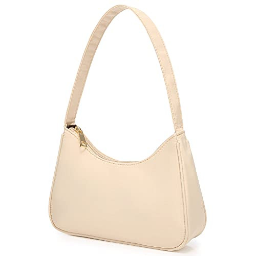 Shoulder Bags for Women, Cute Hobo Tote Handbag Mini Clutch Purse with Zipper Closure, Coconut