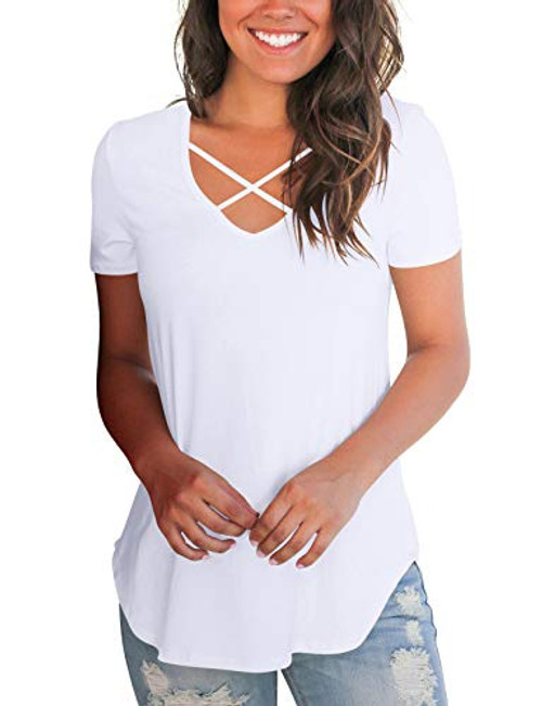 Oustdoze Women's Summer Tops V Neck T Shirt Short Shirts Loose Casual Tops, White XXL Oustdoze Women's Summer Tops V Neck T Shirt Short Shirts Loose Casual Tops, White XXL