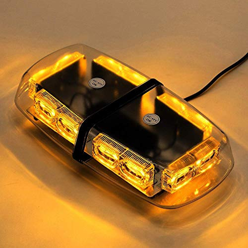 LED Amber Yellow Strobe Light, Emergency Light for Vehicles, High Intensity Law Enforcement Emergency Hazard Warning, 36 Watts, LED Mini Bar Flashing Light with Strong Magnetic Base (16-Modes)