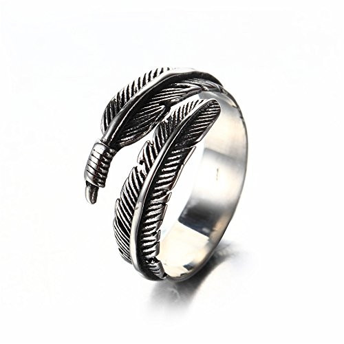 Oakky Unisex Men's Women's 316l Stainless Steel Ring Vintage Feather Wrap Black Silver Size 10