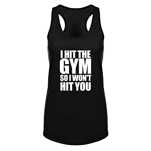Womens I Hit The Gym So I Won't Hit You Fitness Workout Racerback Tank Tops Black