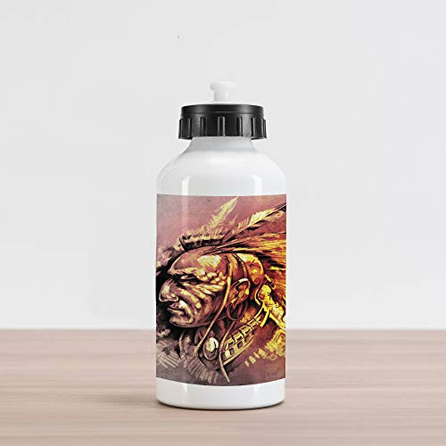 Lunarable Tribal Aluminum Water Bottle, Native Chief Illustration Grunge Style Eagle Spirit Print, Aluminum Insulated Spill-Proof Travel Sports Water Bottle, Brown Yellow Lunarable Tribal Aluminum Water Bottle, Native Chief Illustration Grunge Style Eagle Spirit Print, Aluminum Insulated Spill-Proof Travel Sports Water Bottle, Brown Yellow