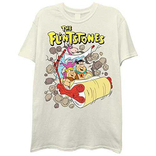 Flinstones The Flintstones Classic Mens Shirt - Classic Hanna-Barbera Tee - Fred Vintage T-Shirt -Sand, Medium-