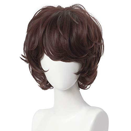 Short Brown Anime Cosplay Wig - Unisex Male Mens Short Curly Fluffy Brown Wigs with Bang Halloween Cosplay Wig