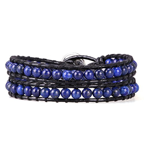 KELITCH New Lapis Beads Strand Bracelets Leather 2 Wrap Bracelet Bangles Agate Bracelets