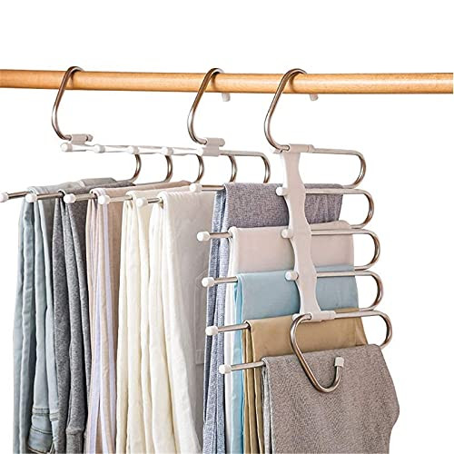 Pants Hangers Space Saving Closet Hangers 5 Layers Leggings Hanger Multi Functional Pants Rack for Clothes Trousers Scarves Ties -2 Pack-