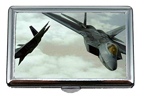 Silver Metal Cigarette Case,F22 Raptor Blue Angels Jet Fighter Plane Clip Open Pocket Holder for 14 Cigarettes
