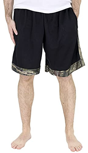 Mossy Oak Mens Mesh Gym Shorts with Camo Trim, Medium, Black/Break-Up Country