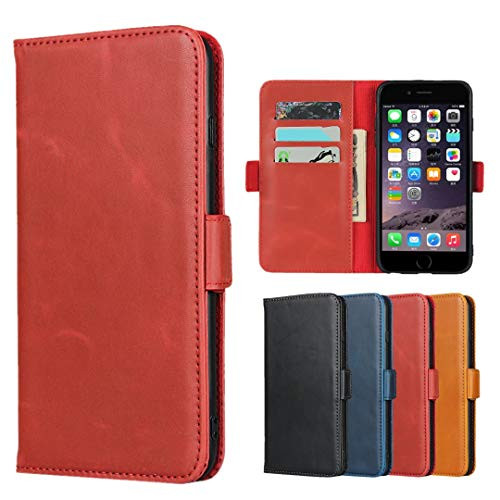 Sailortech for iPhone 6 Plus Premium Genuine Leather Case iPhone 6s Plus Flip Folio Cover with Kickstand Feature, Card Holder Buckle Protective Cover for iPhone 6 plus/6S plus Wallet Case -5.5"- -Red