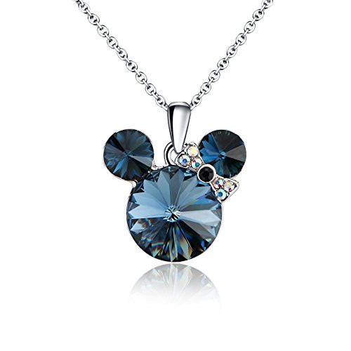 HERAYLI Lucky Mickey Mouse Pendant Necklace for Women/Girls,Made with Swarovski Crystal Necklace Jewelry Gift-Blue-