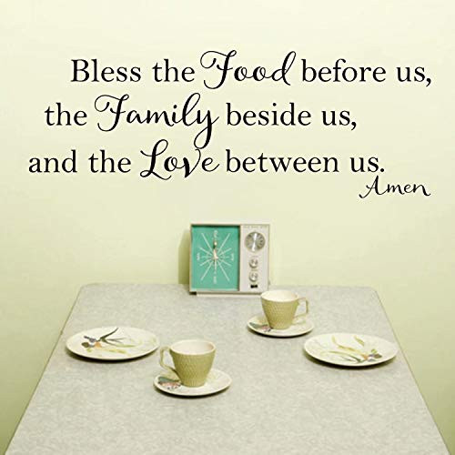 Dinner Prayer Wall Decal Quote Kitchen Prayer Stickers-Bless The Food Before Us Vinyl Wall Sticker Art Lettering for Meal Prayer Kitchen Dining Room Decor-40"X14.7"-