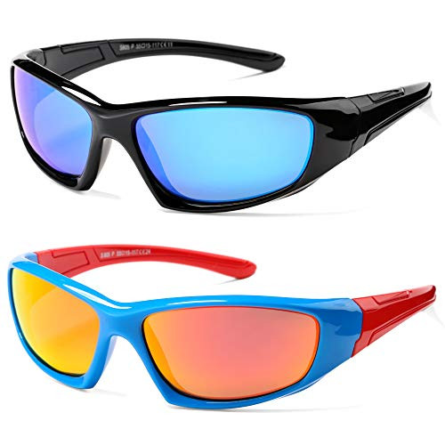 Pro Acme Kids Polarized Sports Sunglasses for Boys and Girls Unbreakable TR90 Flexible Frame Youth Cycling Baseball Shades -Black, Blue Mirrored  plus Blue/Red, Orange Mirrored- Pro Acme Kids Polarized Sports Sunglasses for Boys and Girls Unbreakable TR90 Flexible Frame Youth Cycling Baseball Shades -Black, Blue Mirrored  plus Blue/Red, Orange Mirrored-