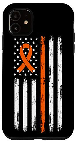 iPhone 11 Leukemia Awareness Month Orange Ribbon USA Flag Retro Gift Case
