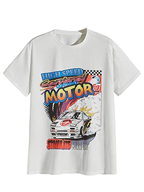 SOLY HUX Men's Letter Car Graphic Print Short Sleeve T Shirt Casual Tee Top White L SOLY HUX Men's Letter Car Graphic Print Short Sleeve T Shirt Casual Tee Top White L
