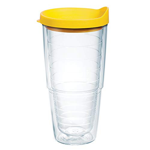 Tervis Clear and Colorful 24oz Made in USA Double Walled Insulated Tumbler, Yellow Lid Tervis Clear and Colorful 24oz Made in USA Double Walled Insulated Tumbler, Yellow Lid