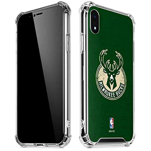 Skinit Clear Phone Case Compatible with iPhone XR - Officially Licensed NBA Milwaukee Bucks Green Distressed Design