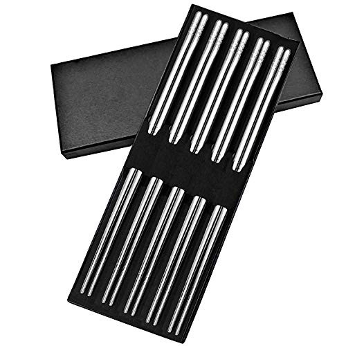 Reusable Chopsticks - 5 Pairs Chopstick Metal Chopsticks Reusable Stainless Steel Chop Sticks Set, Dishwasher Safe