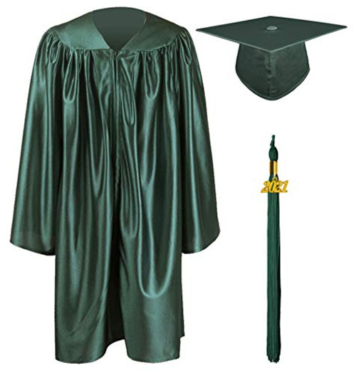 GraduationMall Shiny Kindergarten  and  Preschool Graduation Gown Cap Set with 2021 Tassel Forest Green 27-3'6"-3'8"-