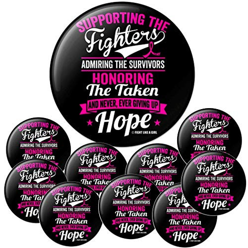 Fight Like a Girl Supporting Admiring Honoring Round Buttons/Pins/Badges for Breast Cancer Awareness, 10-Pack -Pink Ribbon- Fight Like a Girl Supporting Admiring Honoring Round Buttons/Pins/Badges for Breast Cancer Awareness, 10-Pack -Pink Ribbon-