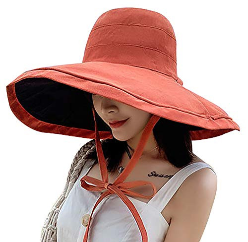 Women's Sun Hat Packable Reversible Bucket Hat UV Sun Protection Wide Brim Summer Beach Cap -OrangeRed- Women's Sun Hat Packable Reversible Bucket Hat UV Sun Protection Wide Brim Summer Beach Cap -OrangeRed-