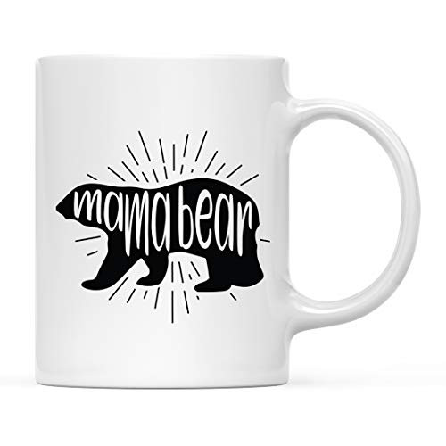 Andaz Press 11oz. Mother's Day Coffee Mug Gift, Mama Bear, Bear Graphic, Lowercase, Scandinavian Black White Design, 1-Pack, Birthday Christmas Gift Ideas for Mom, Grandma, Auntie
