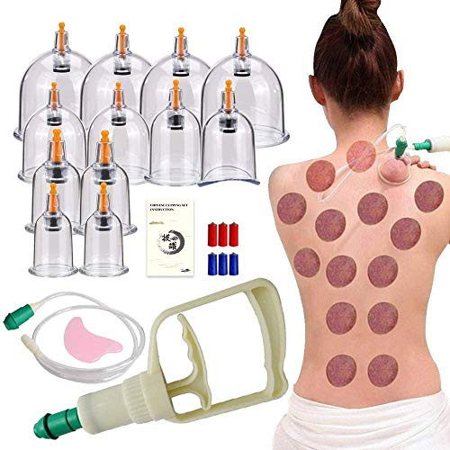 Cupping Set with Pump 12 Cups Cupping Therapy Set Vacuum Suction Cups Massager for Cellulite Reduction Back Neck Joint Pain Relief,Chinese Hijama Cupping Set