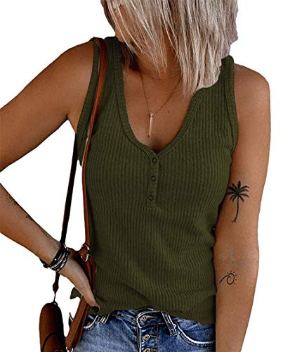 CiCiYours Ribbed Summer Tank Tops for Women Sleeveless Basic Cami Top Slim Knit Casual Shirt Basic Tees 158 Army Green XL
