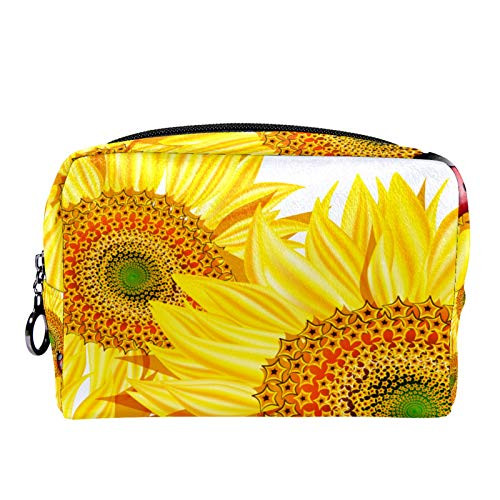 Makeup Bag Oxford cloth Cosmetic Bag for Women Makeup Pouch with black Zipper Portable Travel Toiletry Bag?Sunflower