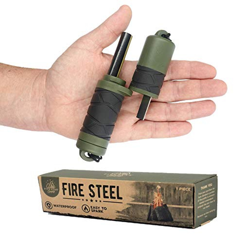 Emergency Fire Starter Ferro Rods Flint. Add a Weatherproof ferrocerium Stick -Striker  and  firesteel-  and  Compass to Your Emergency Camping Survival kit. Easy to Grip.