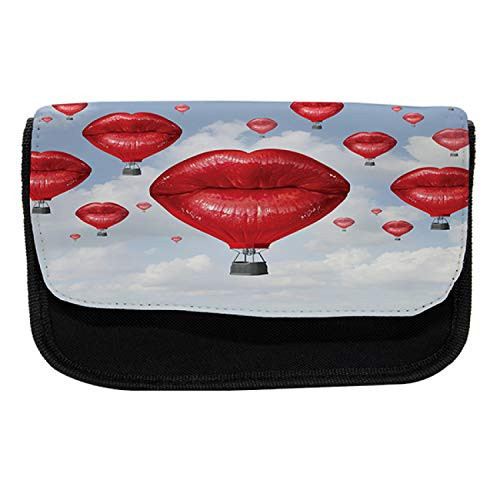 Lunarable Fantasy Pencil Case, Hot Woman Lips Balloons, Fabric Pen Pencil Bag with Double Zipper, 8.5" x 5.5", Baby Blue and Red