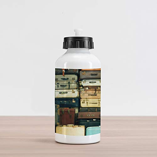 Lunarable Vintage Aluminum Water Bottle, Colorful Vintage Suitcase Antique Leather Travel Map Nostalgia Themed Print, Aluminum Insulated Spill-Proof Travel Sports Water Bottle, Brown Cream Green Lunarable Vintage Aluminum Water Bottle, Colorful Vintage Suitcase Antique Leather Travel Map Nostalgia Themed Print, Aluminum Insulated Spill-Proof Travel Sports Water Bottle, Brown Cream Green