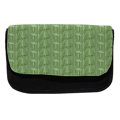 Lunarable Green Oriental Pencil Case, Stem Silhouette, Fabric Pen Pencil Bag with Double Zipper, 8.5" x 5.5", Reseda Green Army Green