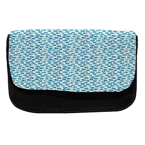 Lunarable Shells Pencil Case, Abstract Blue Scallops, Fabric Pen Pencil Bag with Double Zipper, 8.5" x 5.5", Aqua Pale Green and Navy Blue