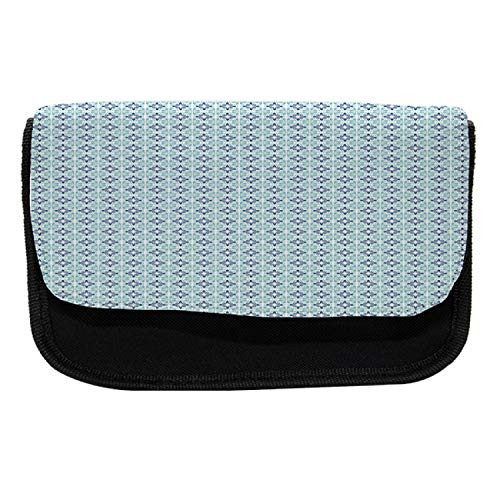 Ambesonne Moroccan Pencil Case, Mediterranean Sea Tones, Fabric Pen Pencil Bag with Double Zipper, 8.5" x 5.5", Pale Teal Dark Sky Blue