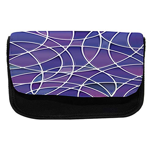 Ambesonne Mosaic Pencil Case, Contemporary Stained Glass, Fabric Pen Pencil Bag with Double Zipper, 8.5" x 5.5", Violet Blue White Blue Violet Fuchsia