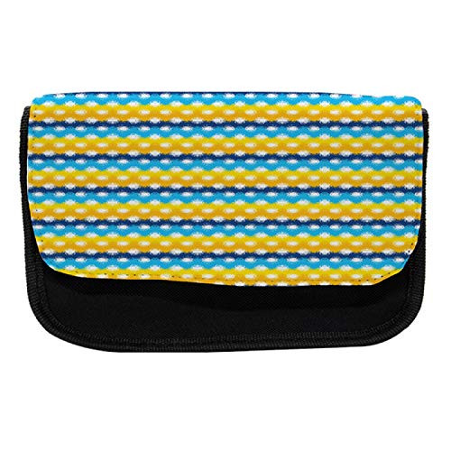 Ambesonne Abstract Pencil Case, Blots with a Colorful Back, Fabric Pen Pencil Bag with Double Zipper, 8.5" x 5.5", Blue Yellow Night Blue