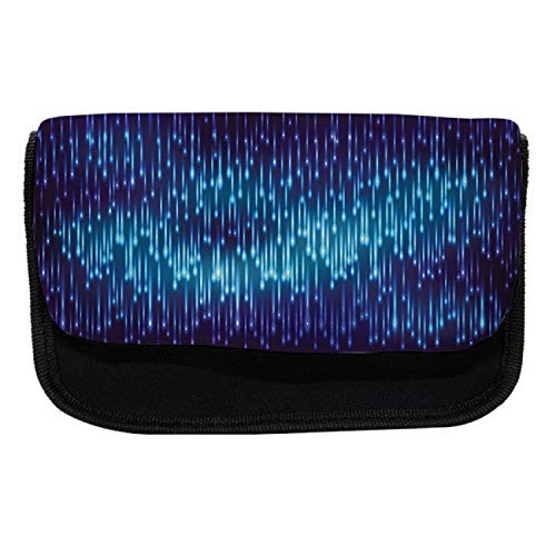 Ambesonne Blue Pencil Case, Cosmic Rain Effect Vivid, Fabric Pen Pencil Bag with Double Zipper, 8.5" x 5.5", Blue Black