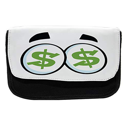 Ambesonne Eye Pencil Case, Green Dollar Signs Cartoon, Fabric Pen Pencil Bag with Double Zipper, 8.5" x 5.5", Black Lime Green Pale Blue