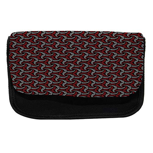 Ambesonne Red and Black Pencil Case, Curvy and Dotted, Fabric Pen Pencil Bag with Double Zipper, 8.5" x 5.5", Scarlet Black White