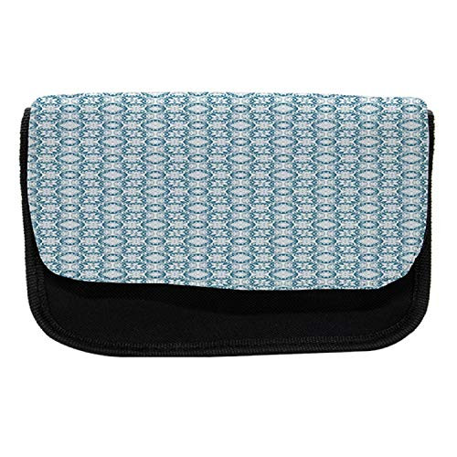 Ambesonne Vintage Pencil Case, Blue Toned Curls Design, Fabric Pen Pencil Bag with Double Zipper, 8.5" x 5.5", Pale Blue and Slate Blue